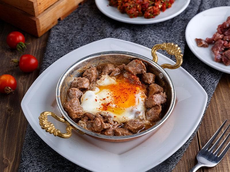 Beef Tips and Eggs